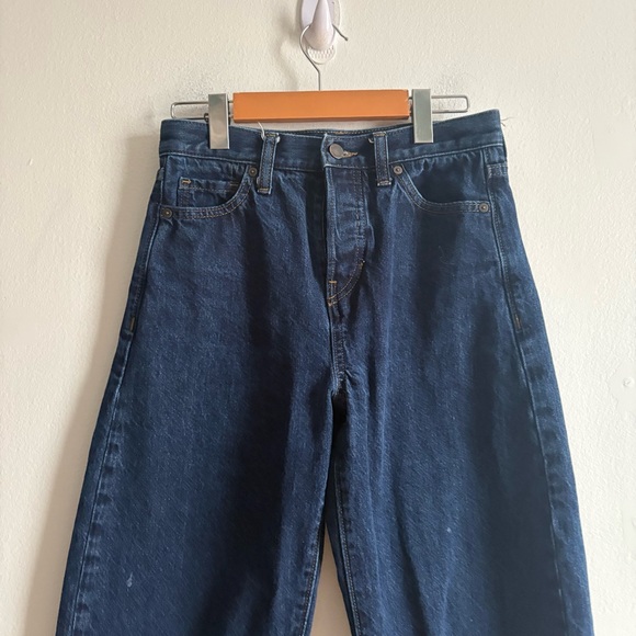 Banana Republic Sz 25 High Rise Dark Blue Wash Barrel Jeans - Picture 3 of 12